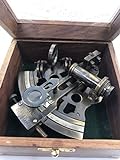 Hermoso sextante de navegación alemán de latón hecho a mano con caja de madera | Sextante de latón original | Instrumento de barco | Modelo astrolabio