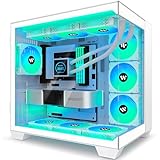 KEDIERS Caja de PC preinstalada con 6 ventiladores ARGB, carcasa ATX Mid Tower Gaming Vivienda, con doble cristal templado pantalla completa, G500, blanco (G500)